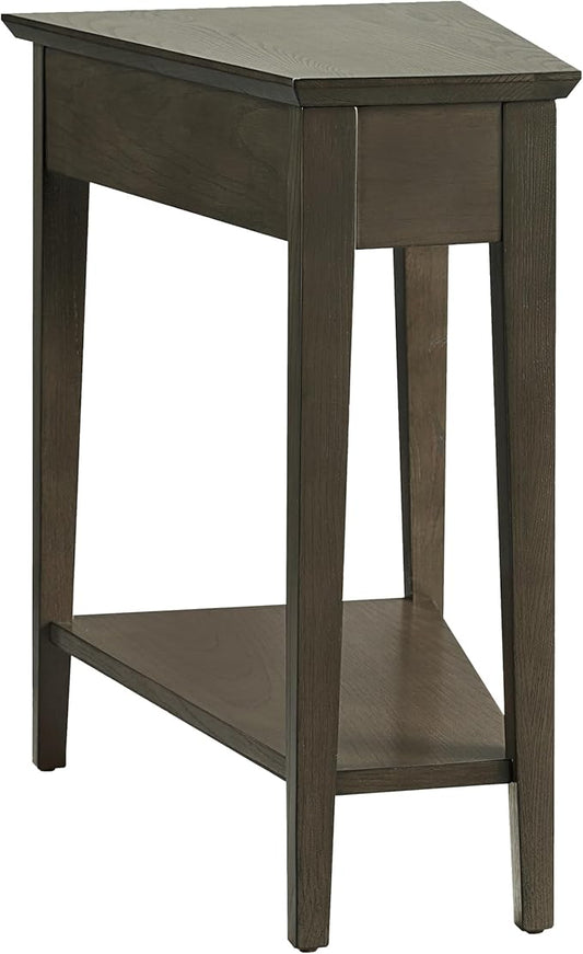 Leick Home Teegan End Table, Solid Wood, Bottom Display Shelf, Narrow Wedge, For Living Room/Bedroom, Smoke Gray, 24.0 in L x 15.0 in. W x 24.0 in. H
