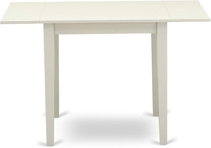 East West Furniture NDBO5-LWH-W 5 Piece Dining Room Table Set Includes a Rectangle Dining Table with Dropleaf and 4 Wood Seat Chairs, 30x48 Inch, Linen White