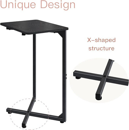 NEFROM C-Shaped End Table, Small Side Table for Couch, Sofa TV Tray Table for Living Room, Bedroom, Bedside ET-X-BKW1