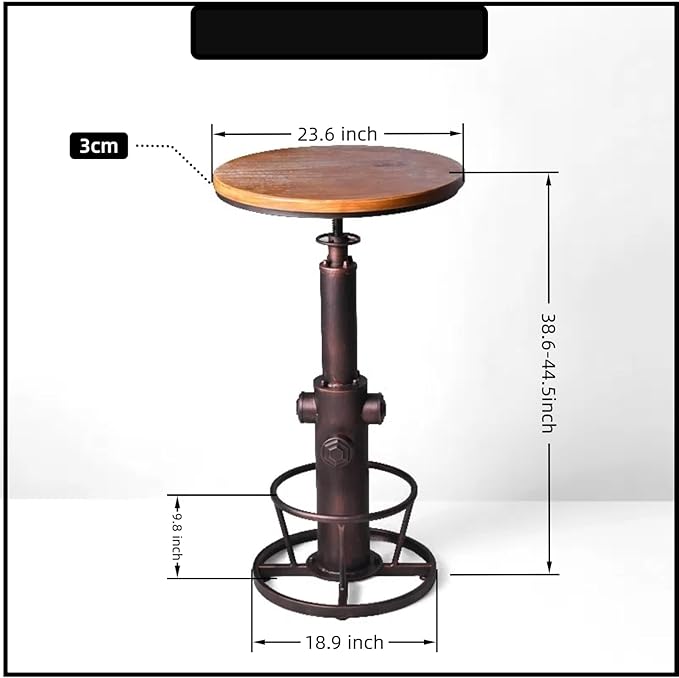 Industrial Bar Table Swivel Round Wooden Top Height Adjustable 38.6-44.4inch Vintage Kitchen Dining Chair Coffee Table Hydrant Design Bistro Table