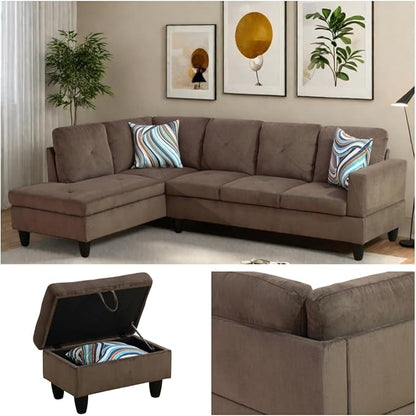 NAYSAYE L Shaped Couch, Modular Sectional Couch with Ottoman Storage, Modern Lounge Sofa Convertible Sectional Couches for Living Room, Apartment, Brown