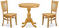 East West Furniture ESVA3-OAK-W 3 Piece Modern Dining Table Set Contains a Round Wooden Table with Pedestal and 2 Kitchen Dining Chairs, 30x30 Inch, Oak