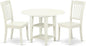 East West Furniture SUDA3-LWH-W 3 Piece Dining Room Table Set Contains a Round Dining Table with Dropleaf & Shelves and 2 Wood Seat Chairs, 42x42 Inch, Linen White
