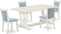 East West Furniture V027MZ015-5 5 Piece Kitchen Table & Chairs Set Includes a Rectangle Dining Table with V-Legs and 4 Baby Blue Linen Fabric Parson Chairs, 40x72 Inch, Multi-Color