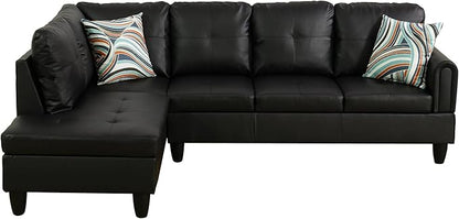 NicBex Sectional Couch 3 Pieces Sofa Set with Right Chaise Faux Leather L Shaped Cloud Couch for Living Room Furniture Sets with Storage Ottoman, Modular Sofa for Living Room & Apartment, Black