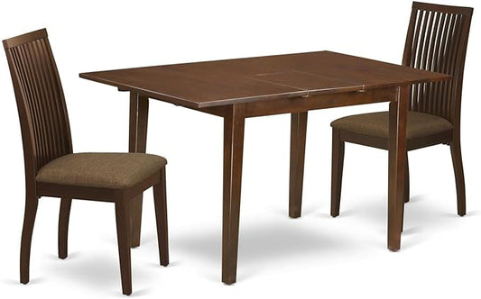 East West Furniture PSIP3-MAH-C 3 Piece Dining Room Table Set Contains a Rectangle Wooden Table with Butterfly Leaf and 2 Linen Fabric Kitchen Dining Chairs, 32x60 Inch, Mahogany