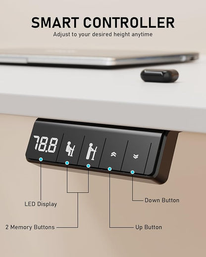 Standing Desk, Large Height Adjustable Electric Stand up Desk, 55 x 24 Inches Sit Stand Home Office Desk, with Splice Board, White Frame/White Top