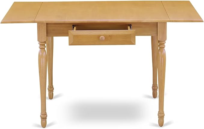 East West Furniture MZAN3-OAK-LC 3 Piece Kitchen Table & Chairs Set Contains a Rectangle Dining Table with Dropleaf and 2 Faux Leather Dining Room Chairs, 36x54 Inch, Oak