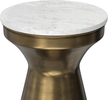 SIMPLIHOME Raquel Modern Contemporary 14 inch Wide Metal Side Table in White / Antique Brass, Fully Assembled for the Living Room and Bedroom