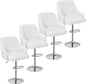 VECELO Bar Stools Set of 4, Adjustable Barstools, Counter Height Stools with Back and Arm, Kitchen Island Stools, Swivel PU Chairs for Pub, Dining Room, Modern Style, White