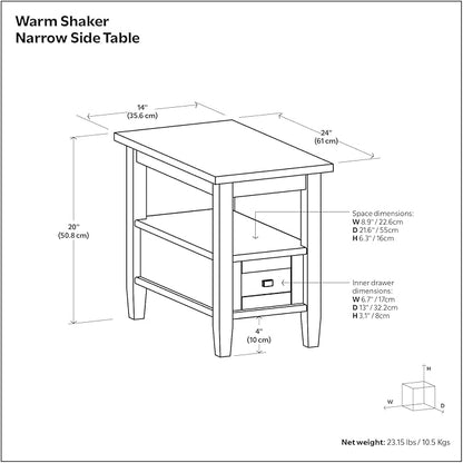 SIMPLIHOME Warm Shaker SOLID WOOD 14 inch Wide Rectangle Transitional Narrow Side Table in Black for the Living Room and Bedroom