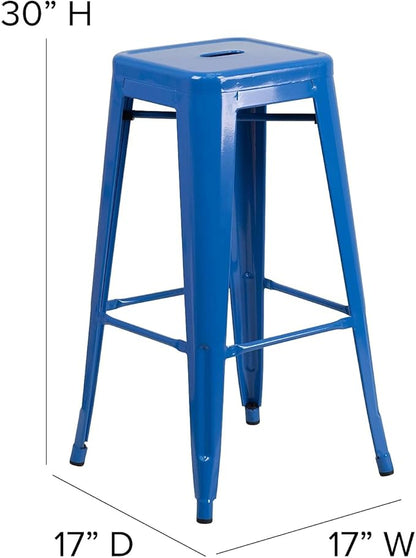 Flash Furniture Lily 4 Pack Commercial Grade 30" High Backless Blue Metal Indoor-Outdoor Barstool with Square Seat