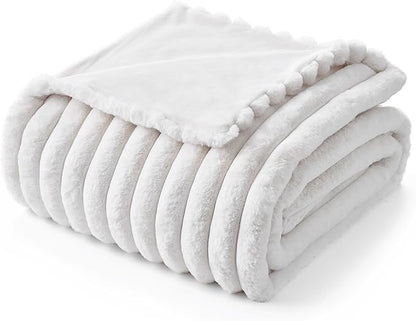 Amélie Home Faux Fur Throw Blanket for Couch, Cozy Fuzzy Fluffy Fur Luxurious Soft Striped Plush Gift Blankets for Family Sofa Chair Bed Living Room Bedroom, 60"x80", Ivory