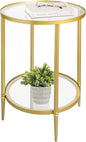 2 Tier Round Side Table, Gold End Table with Glass Top, Modern Metal Clear Coffee Tables, Small Accent Tables for Living Room, Bedroom, 18" x 18"
