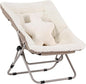 Welnow Comfy Saucer Chair, Oversized Folding Reading Chair for Adults with Throw Pillow Soft Faux Fur Lounge Chair for Bedroom Furry Accent Chair for Living Room, Dorm Rooms, Beige