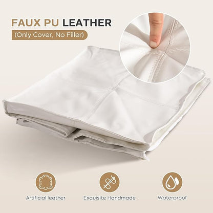 Unstuffed Pouf Ottoman Cover (Only Cover No Filler), 17.7x17.7 inch Faux Leather Moroccan Poofy Ottomans Cover, footrest Square White Footstool with Storage Waterproof Easy Cleaning for Living Room
