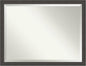 Amanti Art Silver Bathroom Mirror for Over Sink, 34x44 Blaine Light Pewter Narrow Rectangle Vanity Mirror, X-Large Modern Contemporary Frame, Hangs Horizonally and Vertically, Bathroom Wall Decor
