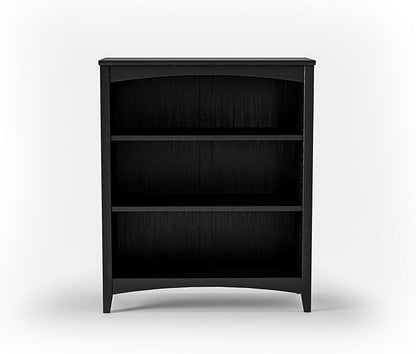 Camaflexi Shaker Style 3 Shelf Bookcase/Solid Wood / 36" High/Adjustable Shelving/Closed Back/Display Bookshelf for Living Room, Bedroom, Home and Office, Black