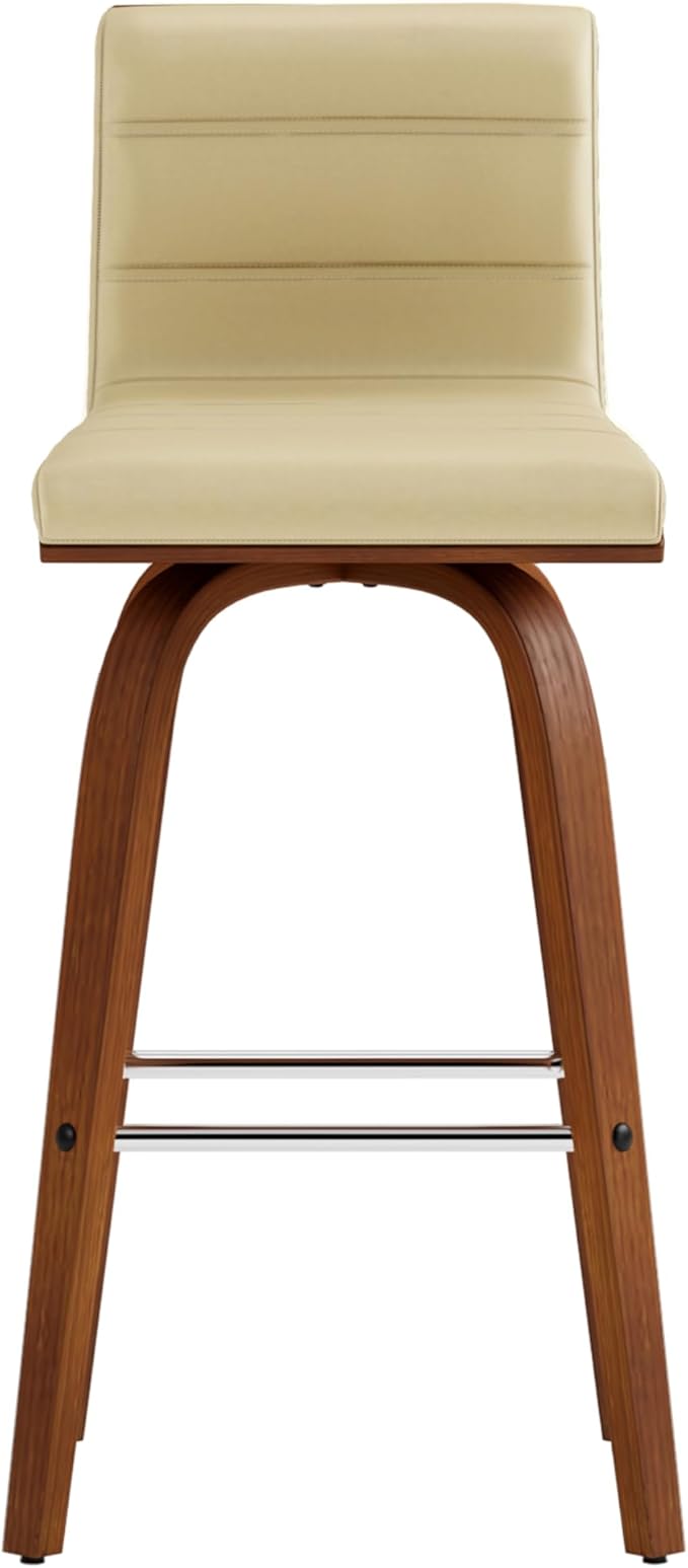 Armen Living Vienna 26" Swivel Counter Stool in Walnut Wood Finish with Cream Faux Leather - Set of 2