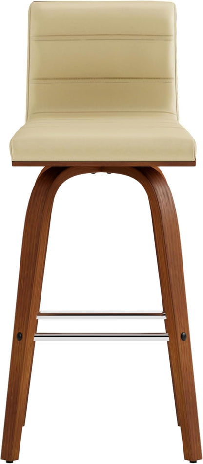 Armen Living Vienna 26" Swivel Counter Stool in Walnut Wood Finish with Cream Faux Leather - Set of 2