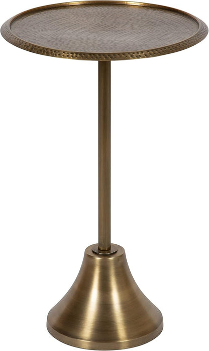 Kate and Laurel Sanzo Modern Round Pedestal Side Table; 15 x 15 x 24; Gold; Decorative End Table with Hammered Tabletop for Use as a Bedroom Nightstand or Living Room Accent