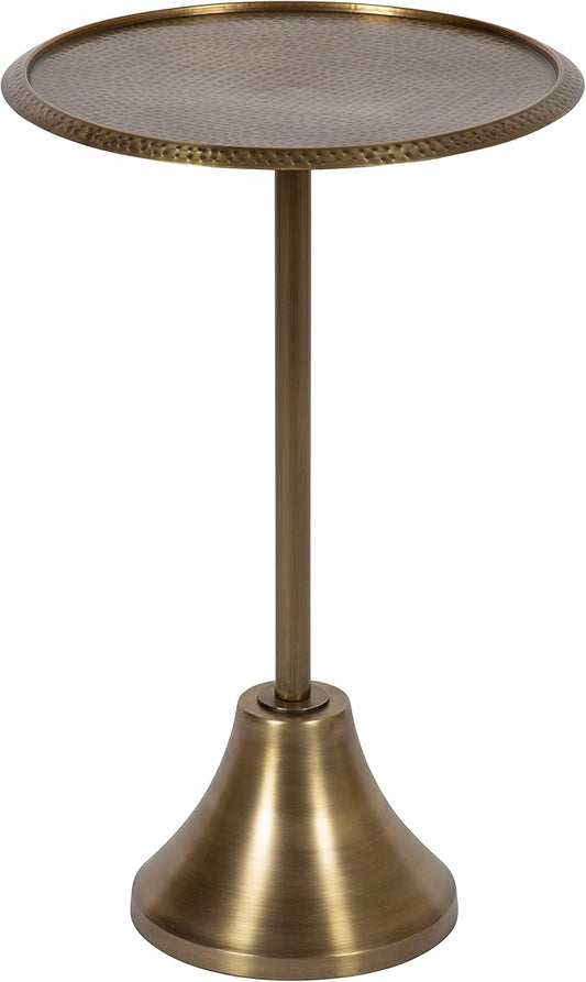 Kate and Laurel Sanzo Modern Round Pedestal Side Table; 15 x 15 x 24; Gold; Decorative End Table with Hammered Tabletop for Use as a Bedroom Nightstand or Living Room Accent