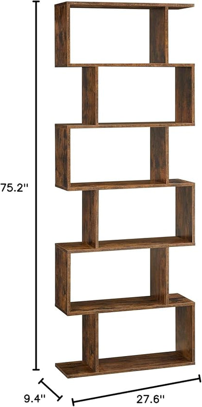 VASAGLE 6-Tier Bookshelf, Tall Display Shelf, Freestanding Storage Shelf, Rustic Brown ULBC61BX Coat Rack, Hall Tree with Shoe Bench for Entryway, Rustic Brown and Black UHSR40B