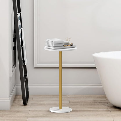 White Small Round Side Table Set of 2 Pedestal Drink End Table for Small Space Round Cocktail Coffee Table for Living Room Nightstand Bedside Table for Sofa, Bedroom and Balconty