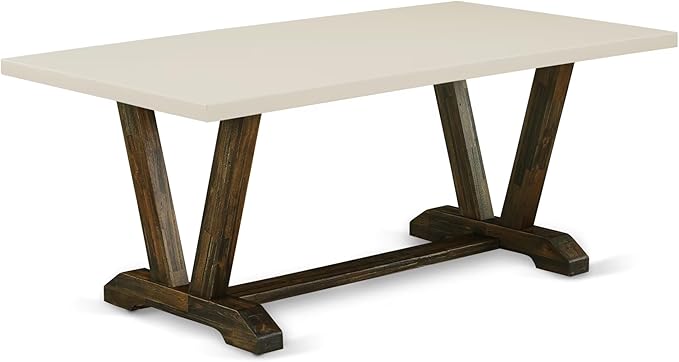 East West Furniture V727VE703-6 6 Piece Dining Room Table Set Contains a Rectangle Kitchen Table with V-Legs and 4 Brown Linen Fabric Parson Chairs with a Bench, 40x72 Inch, Multi-Color