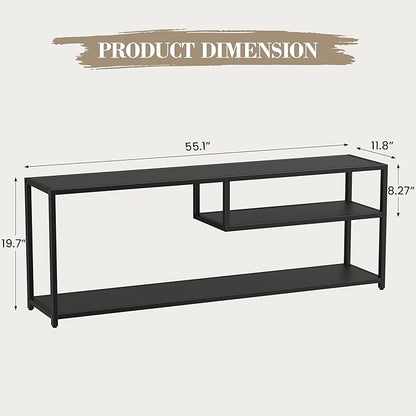 TECHMILLY Modern TV Stand for 65" TV, TV Table with Storage Shelves, Entertainment Center with Metal Frame, TV Console Table for Living Room, Bedroom, Black