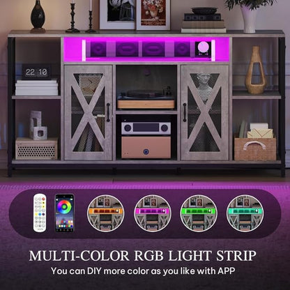 YITAHOME TV Stand for 70/65 Inch TV, 33.5'' Tall TV Stands for Living Room, Entertainment Center with Storage, LED TV Stand with Power Outlets, TV Media Console Cabinet, Grey
