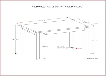 SIMPLIHOME Wilson Dining Table, Solid Wood Walnut Veneer, 60 x 36 inches, Transitional-Style Rectangular Kitchen Table for up to 6 People