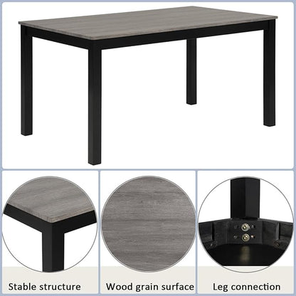 Dining Table Set for 5, 6-Piece Kitchen Table & Chairs Set with Rectangular Table, Bench & 4 Upholstered Chairs, 39'' Dinner Set with Wood Legs & Curved Backrest for Kitchen, Light Black