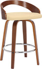 Armen Living Sonia 26" Counter Height Swivel Cream Faux Leather and Walnut Wood Bar Stool