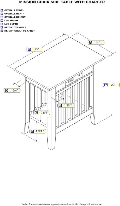 AFI, Mission Chair Side Table with Charging Station, Espresso