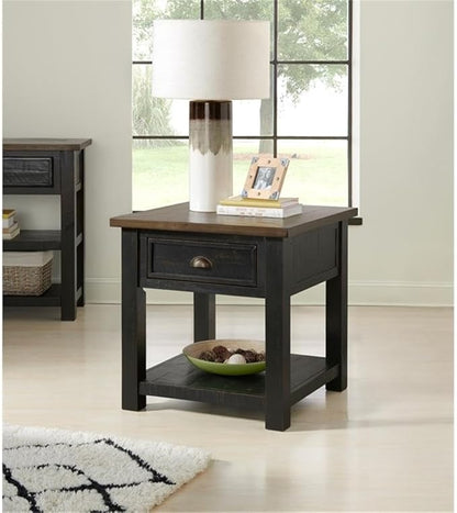 Martin Svensson Home Solid Wood End Table, Black with Brown Top