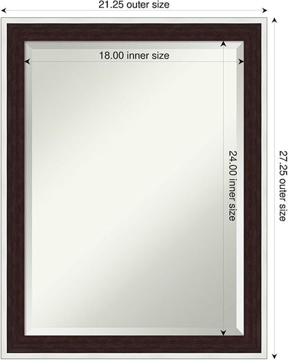 Amanti Art Wall Mirror 27x21 Maya Espresso Silver Rectangle Bathroom Mirror for Wall Decor Living Room, Medium Modern Contemporary Frame, Hangs Horizonally and Vertically, Bathroom Decor, Beveled Edge