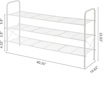 Hoctieon 3 Tier Mesh Style Shoe Rack, Entryway Shoe Shelf, Shoe Storage Organizer, Shoe Rack for Closet, Space Save for Bathroom, Garage, Hallway, Bedroom, Living Room, White
