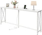 SUPERJARE 70 Inch Console Table with Outlets and USB-C Port, Extra Long Behind Couch Sofa Table with X-Shaped Design, Narrow for Entryway, Living Room, Metal Frame, Wooden Top, White