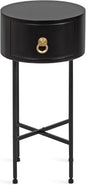 Kate and Laurel Decklyn Decorative Glam Round Side Table, 14 x 14 x 24, Black and Gold, Modern Circle Living Room Table with Pull Drawer for Useful Storage
