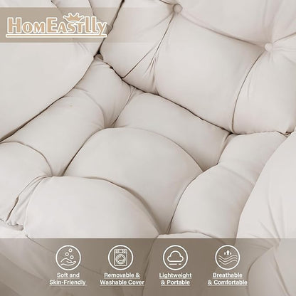 Lazy Chair with Ottoman, Large Modern Lounge Accent Chair with Armrests and Footrest, Reading Armchair with Ottoman, Leisure Sofa Chair for Living Room, Bedroom, Dorm Room, Office（Beige）