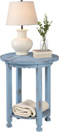 Rustic Cottage Round End Table w/ 1 Shelf - 25 in. W x 20 in. D x 24 in. H - Distressed Blue - Assembly Required - Select Hardwoods with Wood - Living Room Furniture - Solid Wood