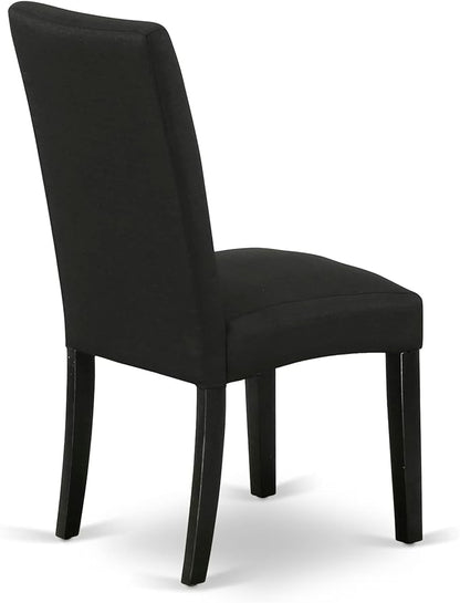 East West Furniture V697DR124-7 7 Piece Modern Dining Table Set Consist of a Rectangle Wooden Table with V-Legs and 6 Black Color Linen Fabric Parsons Dining Chairs, 40x72 Inch, Multi-Color