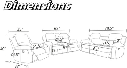 Recliner Sofa Couch, 3-Seater Home Theater Seating Reclining Sofa, Power Reclining Couch with Cup Holders & Drop Down Table for Living Room Furniture Sets, Grey White