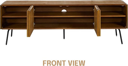 NTC Veil TV Stand with 4 Doors for TVs up to 75’’, Media Console with Vertical Groove Design and Metal Legs, Modern Entertainment Center for Living Room and Bedroom, Effortless Assembly, Rustic Oak