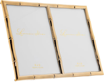 Lawrence Frames 4x6 Double Gold Metal Picture Frame with Bamboo Design