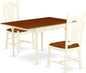 East West Furniture MZDO3-WHI-W 3 Piece Dining Set Contains a Rectangle Dining Room Table with Dropleaf and 2 Wood Seat Chairs, 36x54 Inch, Buttermilk & Cherry