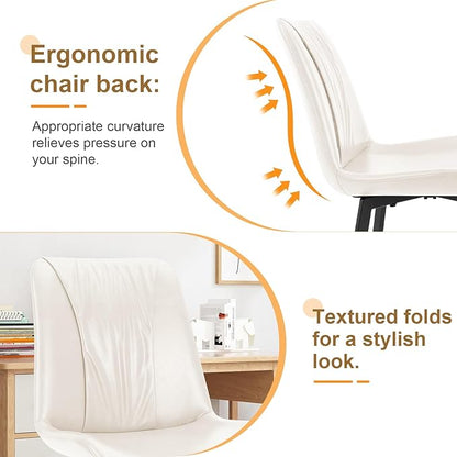 Upholstered Dining Chairs Set of 2, Modern Kitchen & Dining Room Chairs, Faux Leather, Sturdy Metal Legs, for Living Room, Cafe & Restaurant- White