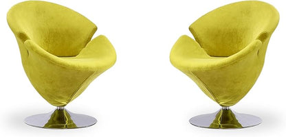 Manhattan Comfort Tulip Swivel Accent Chair Set of 2 with 360° Turn, Modern Flower Inspired Design, Soft Velvet Upholstery, Polished Chrome Base, No Assembly Required, 300 Lbs Capacity, Green