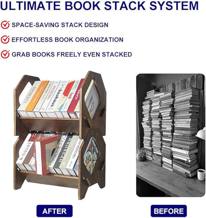 Desktop Bookshelf, Stackable Book Organizer with Handle, storage rack for CD/Magazine/File Folder, Portable Small bookshelf for Study, Living room, Kid's room, No Nails, Medium Size